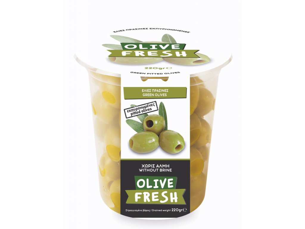 Zelené řecké olivy bez pecek 220g OLIVE FRESH