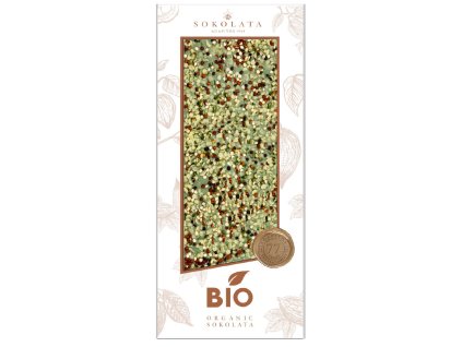 Agapitos BIO bila cokolada se spirulinou, cajem Matcha a seminky quinoa a konopi GreekMarket