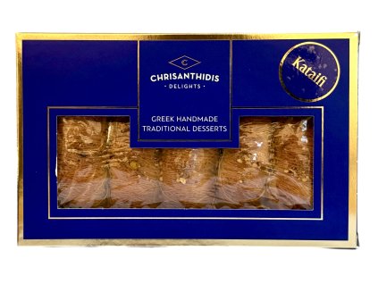 KATAIFI tradiční řecký dezert z kataifi těsta s vlašskými ořechy a pistáciemi 580g CHRISANTHIDIS