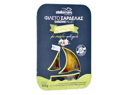 StellaMare marinovane sardinky s cesnekem a zeleninkou s extra panenskym olivovym olejem GreekMarket