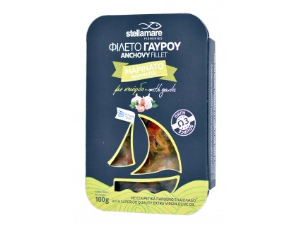 StellaMare marinovane ancovicky s cesnekem a zeleninkou s extra panenskym olivovym olejem GreekMarket