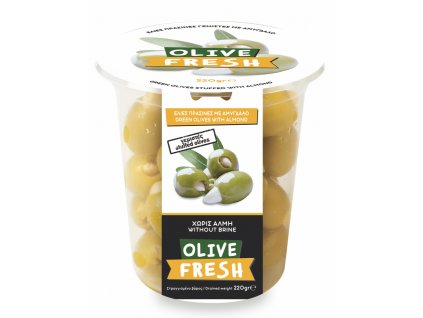 Zelené řecké olivy plněné mandlemi 220g OLIVE FRESH