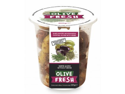 Řecký mix oliv s oreganem a tymiánem bez pecek 220g OLIVE FRESH