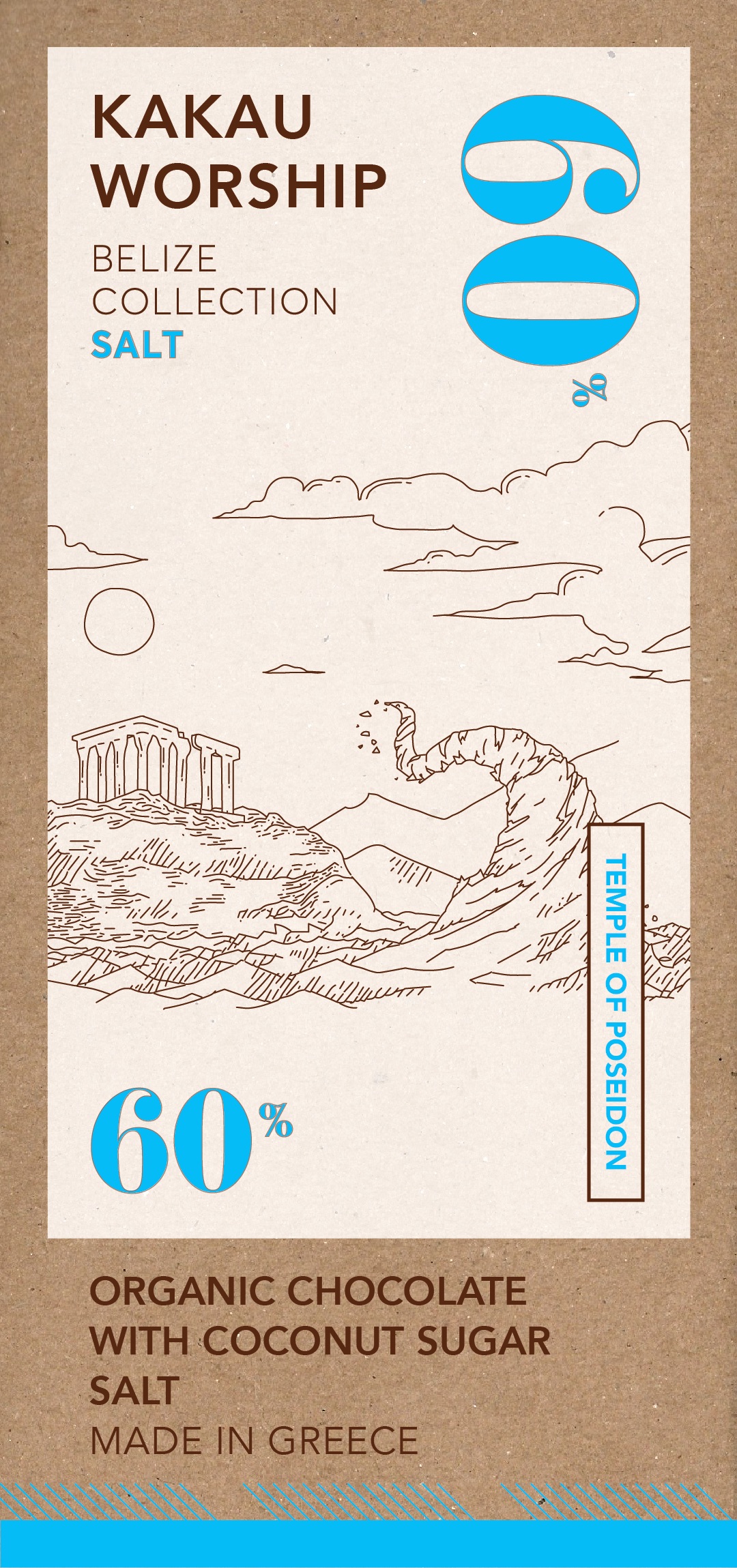 60% BIO hořká čokoláda s mořskou solí TEMPLE OF POSEIDON kolekce BELIZE 75g KAKAU