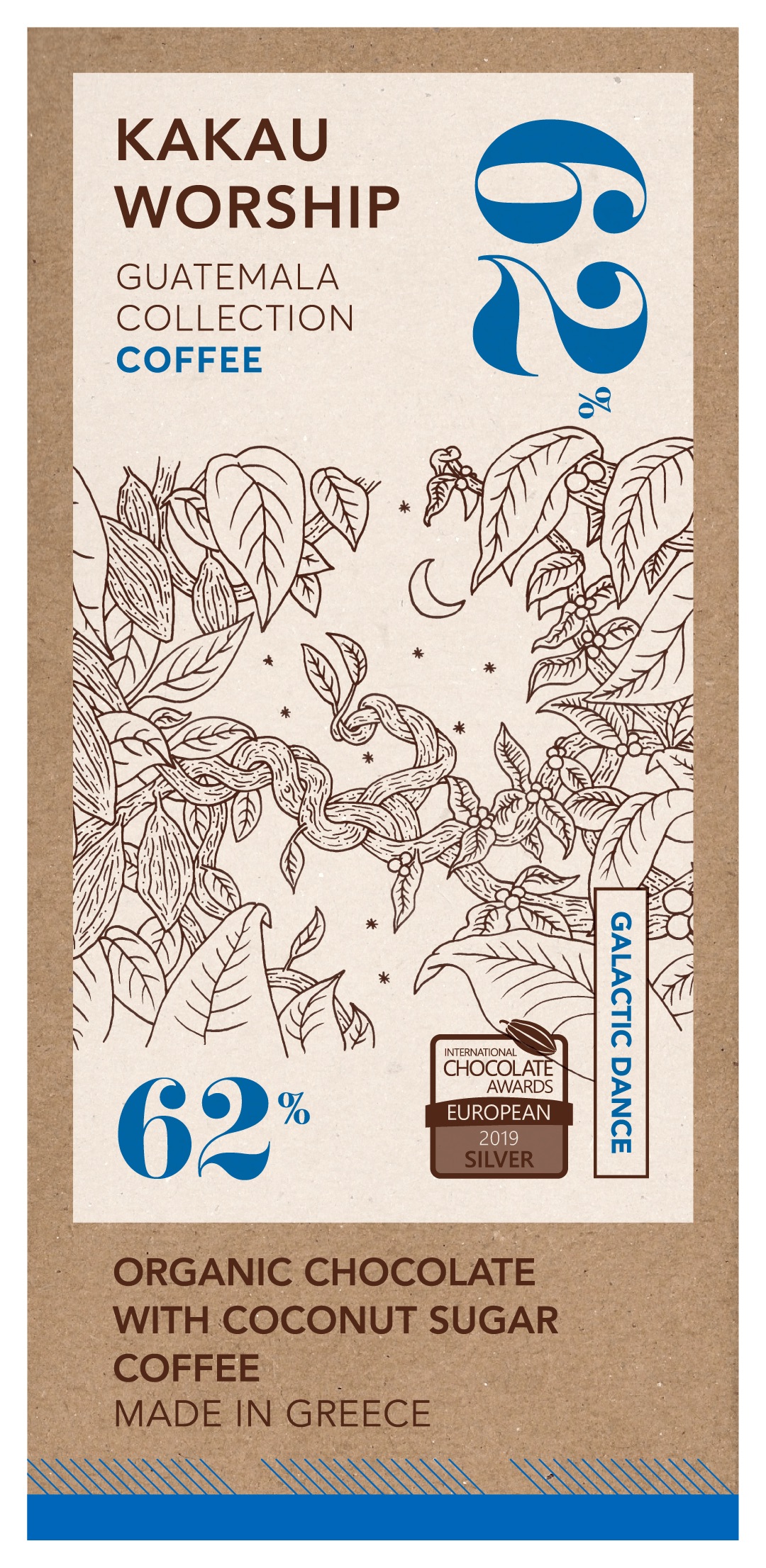 62% BIO hořká čokoláda s kávou GALACTIC DANCE kolekce GUATEMALA 75g KAKAU