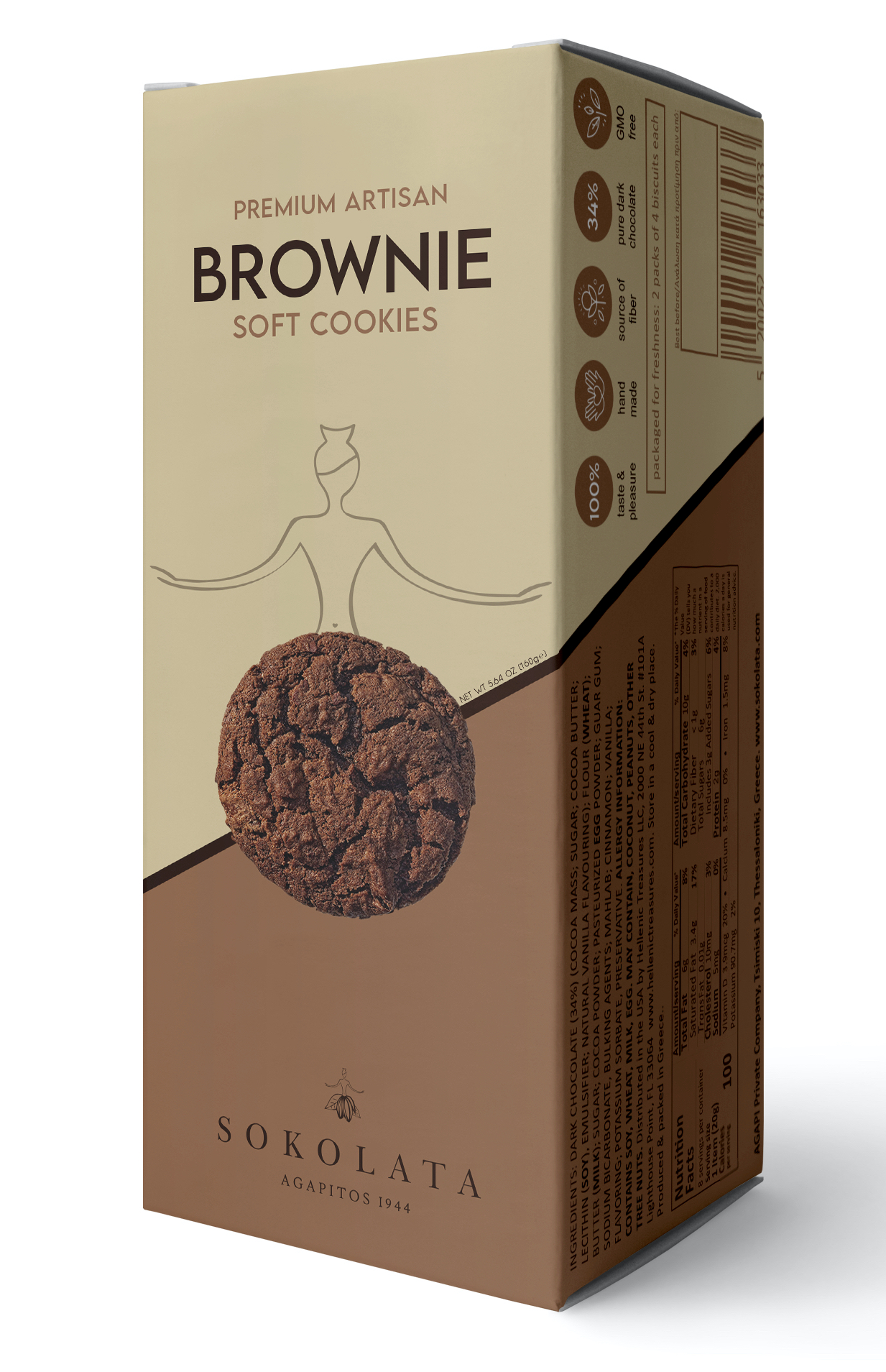 Ručně vyrobené čokoládové sušenky BROWNIE 160g SOKOLATA AGAPITOS