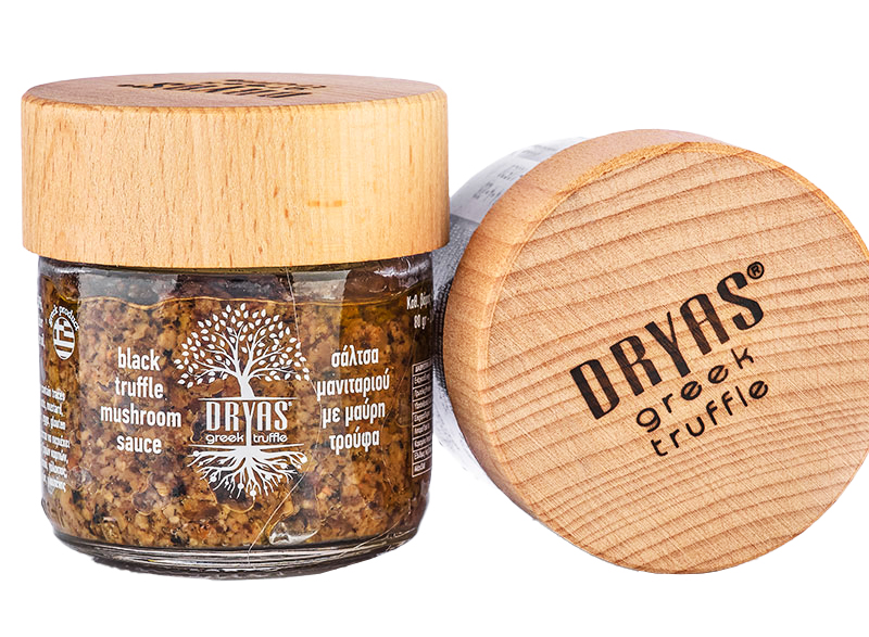 Houbová omáčka s olivami a černým řeckým lanýžem v dárkovém balení 80g DRYAS