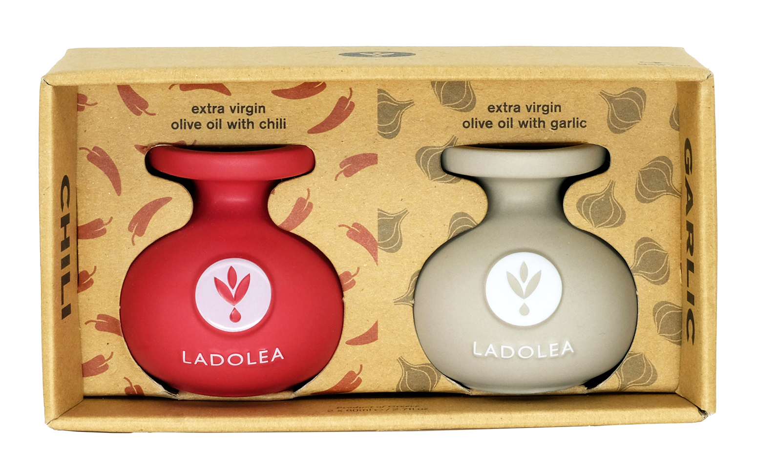 Dárkový box s extra panenským olivovým olejem ochuceným chilli a česnekem 160ml Ladolea