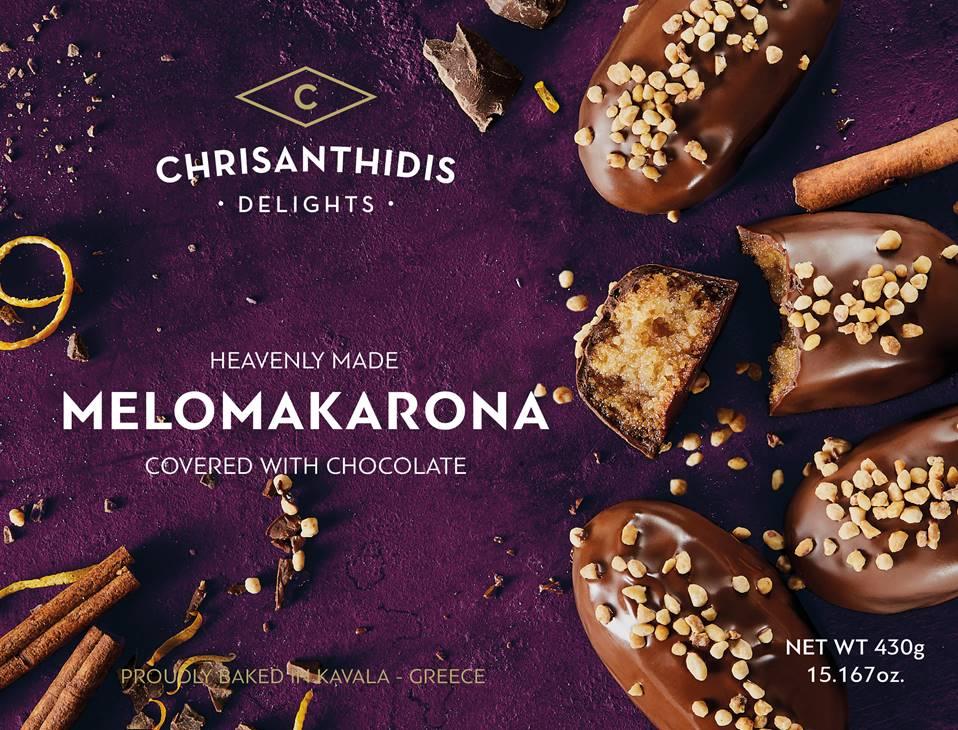 Melomakarona s vlašskými ořechy a medem v čokoládě 430g CHRISANTHIDIS