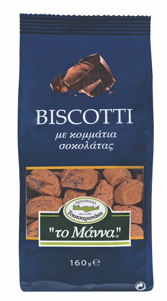 Krétské máslové sušenky BISCOTTI s kousky čokolády a olivovým olejem 160g TO MANNA