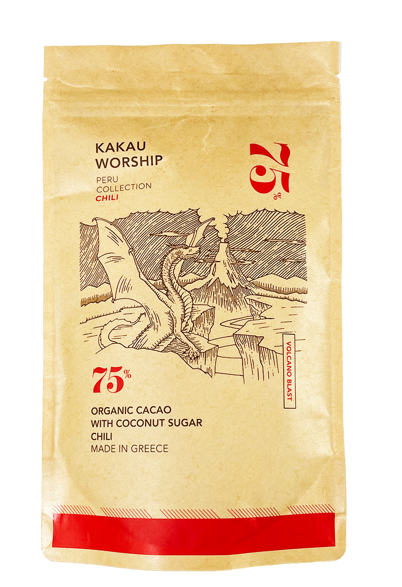 75% BIO kakao s chilli na horkou čokoládu VOLCANO BLAST kolekce PERU 150g KAKAU