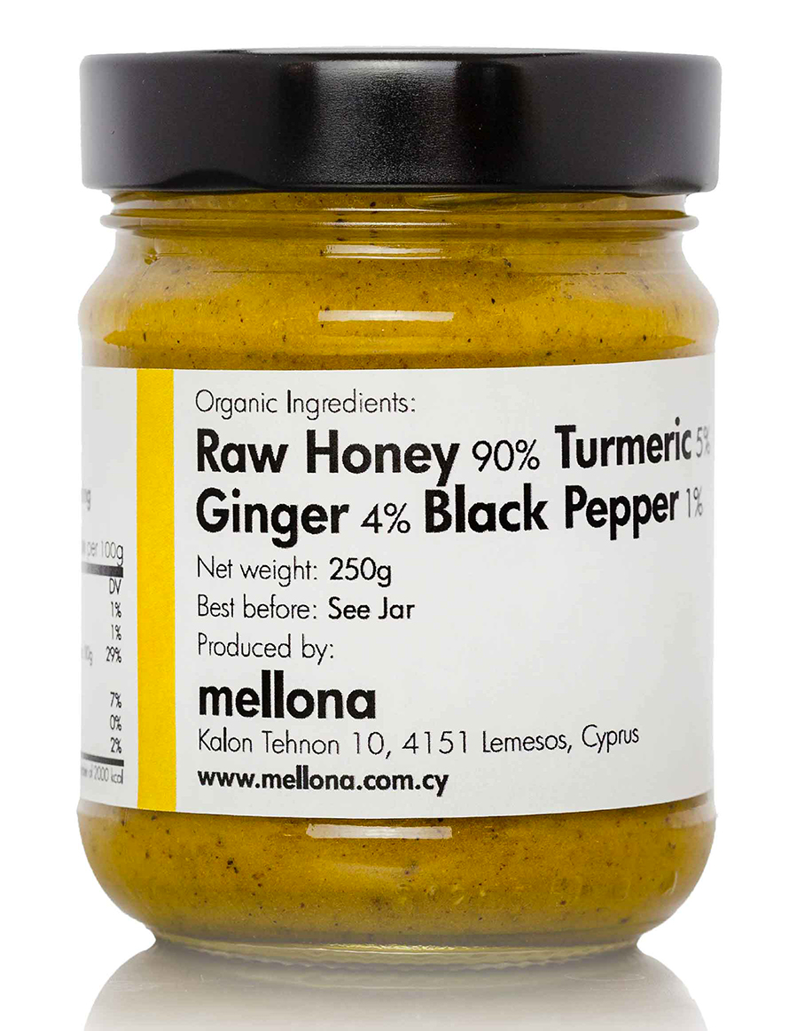 BIO pomazánka z raw medu s kurkumou, zázvorem a černým pepřem 250g MELLONA