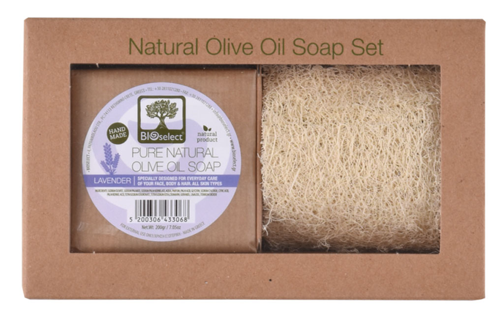 Dárkové zabalené přírodní olivové mýdlo s levandulí 200g s lufou BIOselect®