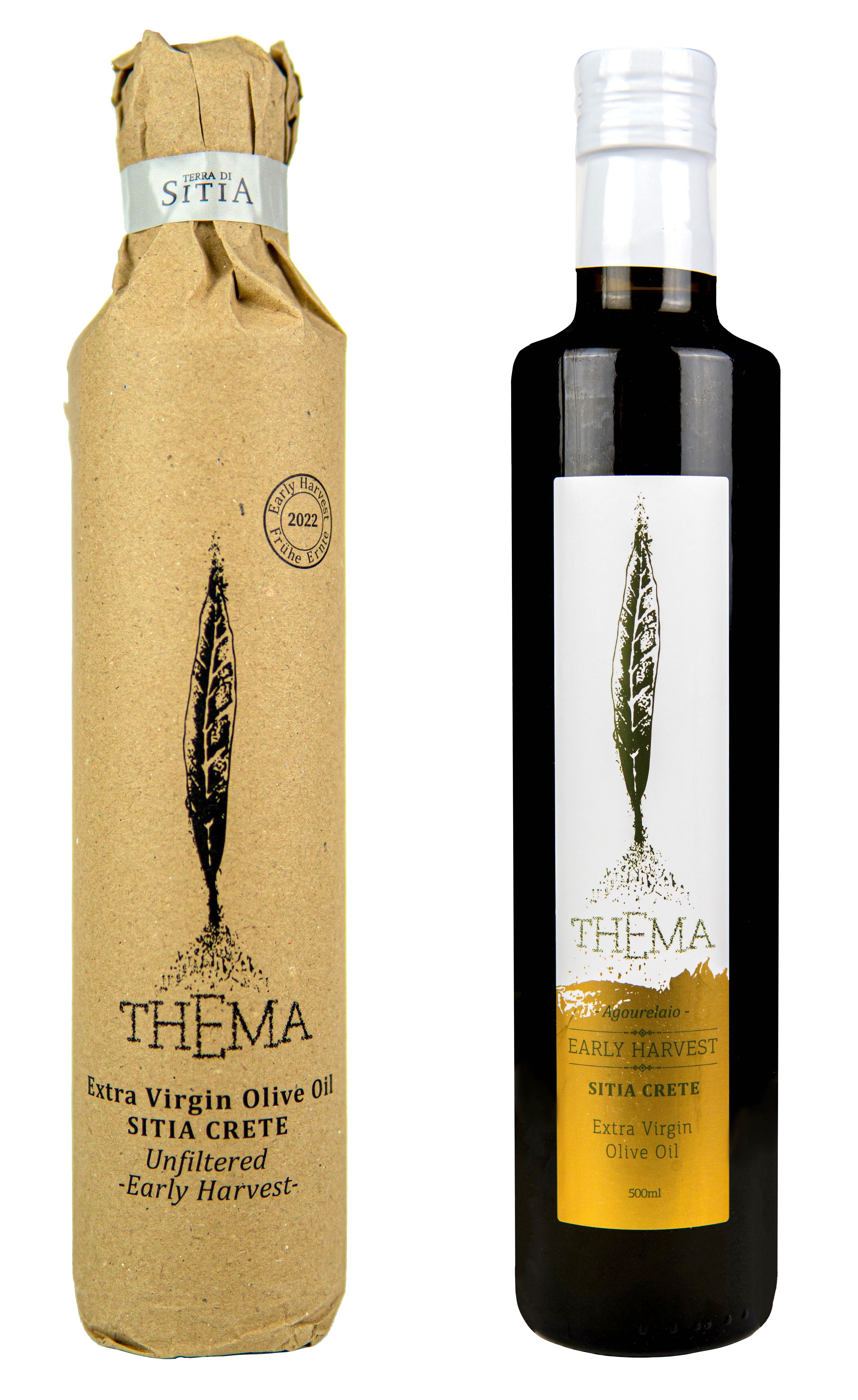 Nefiltrovaný extra panenský olivový olej Thema EARLY HARVEST sklizeň 2024 500ml Terra di Sitia