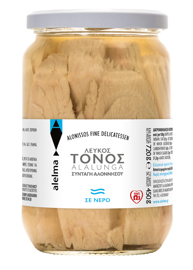 Bílý tuňák ve vlastní šťávě z ostrova Alonissos 720g ALELMA