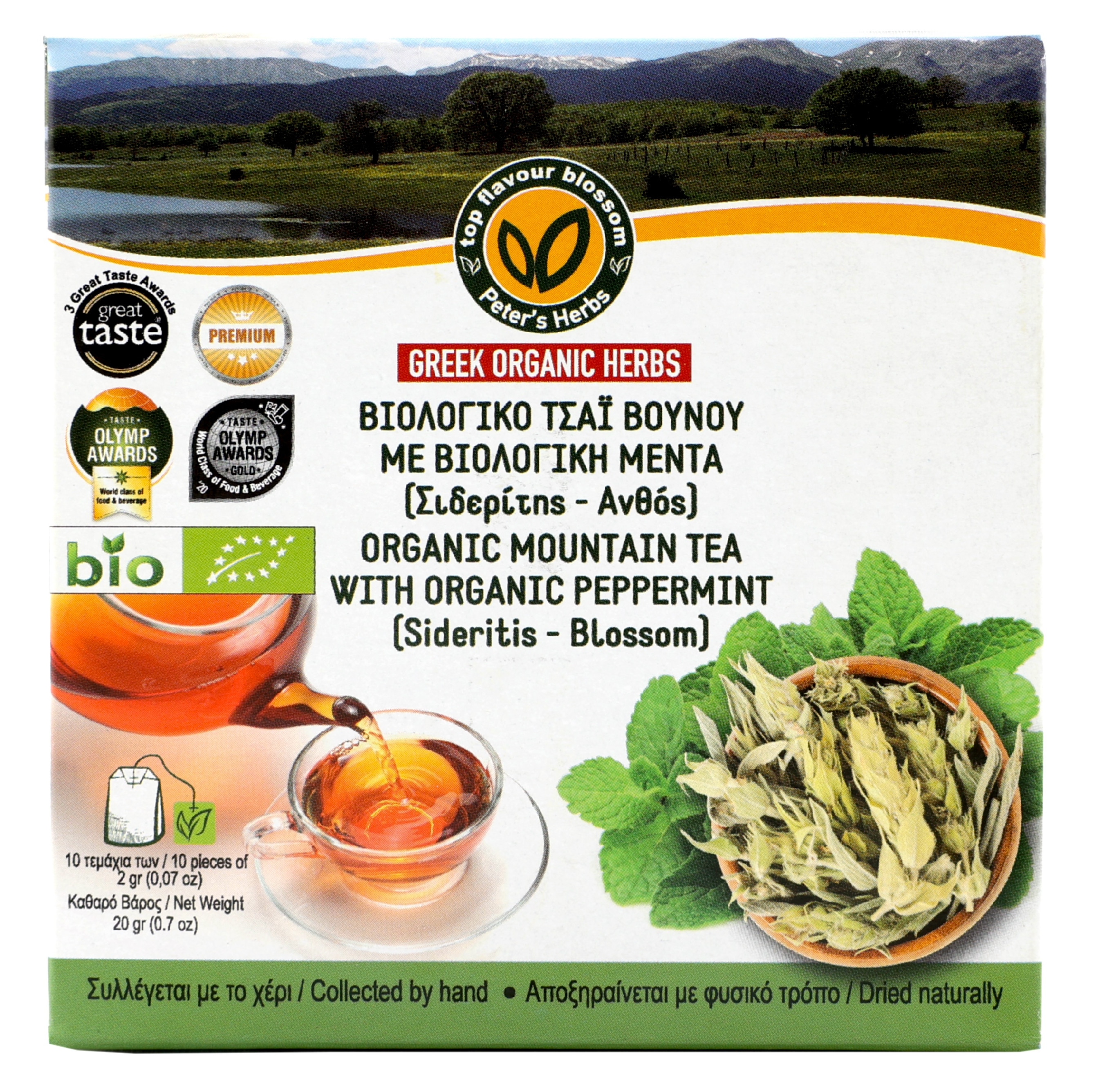 BIO řecký horský čaj Sideritis s mátou v sáčcích 20g PETER'S HERBS