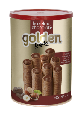 Trubičky plněné krémem s lískovými oříšky a čokoládou 400g GOLDEN BREAK