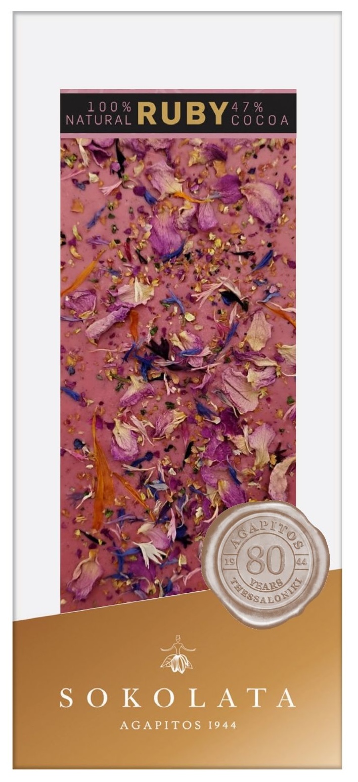 RUBY čokoláda zdobená okvětními lístky 100g SOKOLATA AGAPITOS