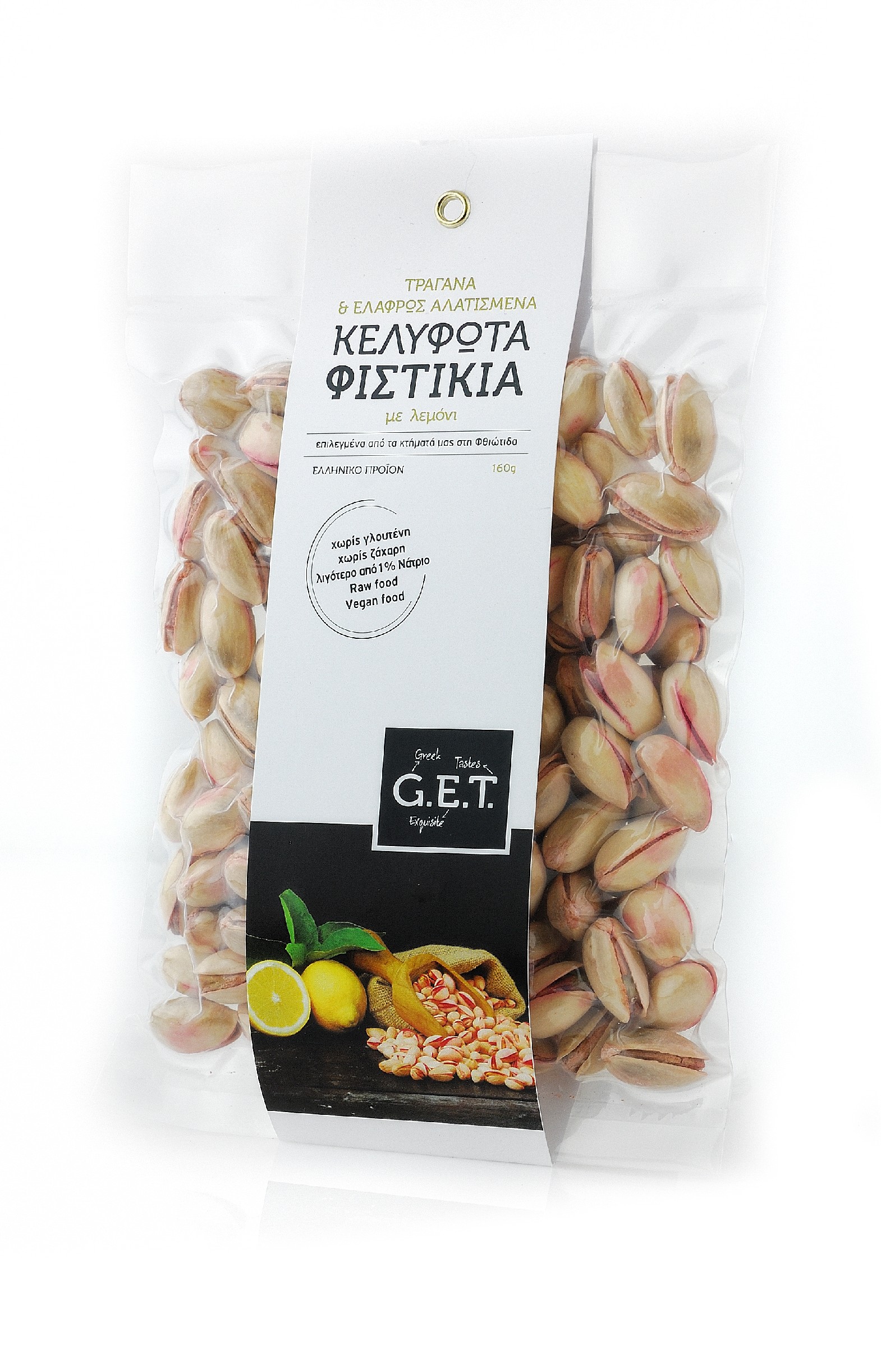 Raw sušené lehce solené pistácie s citrónem 160gr G.E.T.