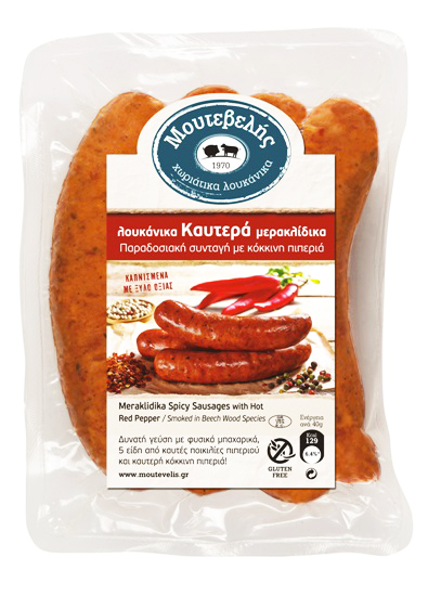 Klobásky Meraklidika s palivou červenou paprikou 400g MOUTEVELIS