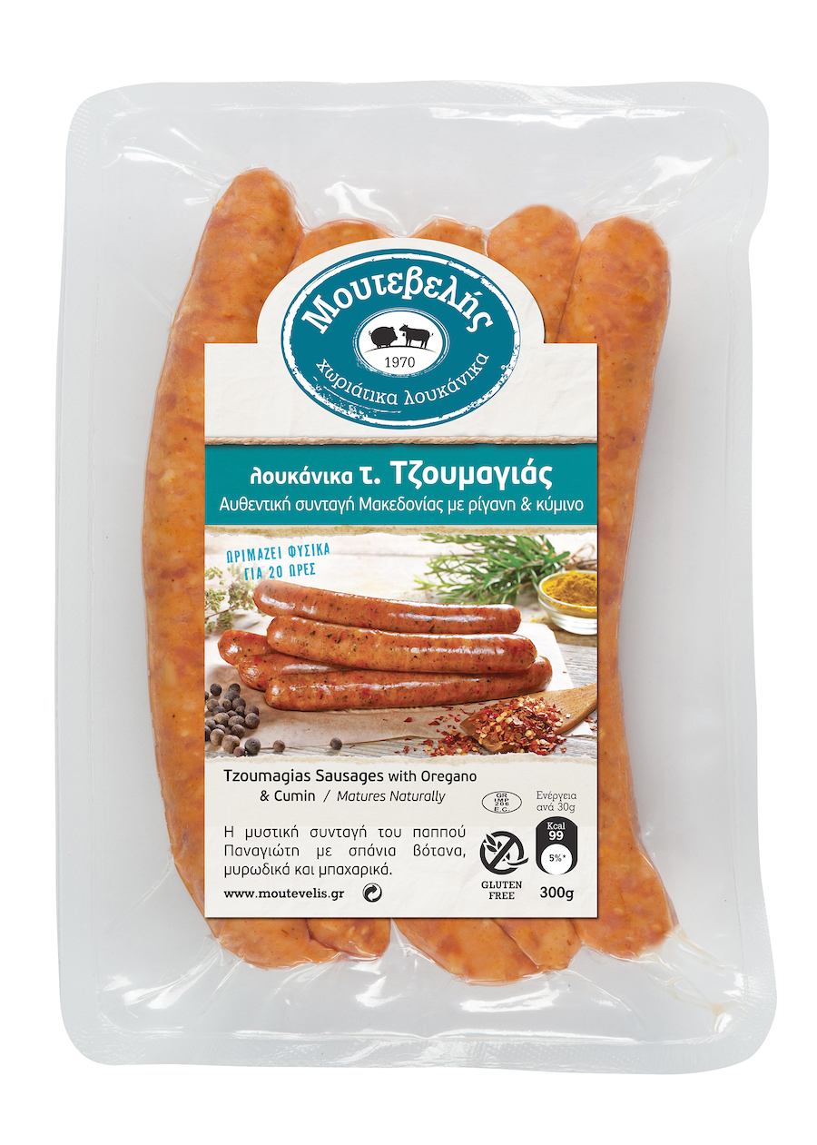 Klobásky Tzoumagias z telecího a vepřového masa s oregánem 250g MOUTEVELIS