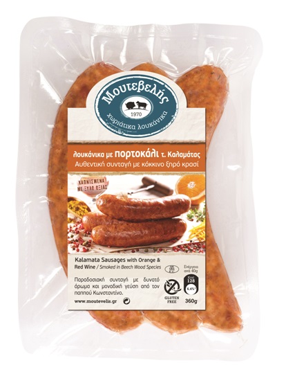 Kalamata klobásky s červeným vínem a pomerančem 360g MOUTEVELIS