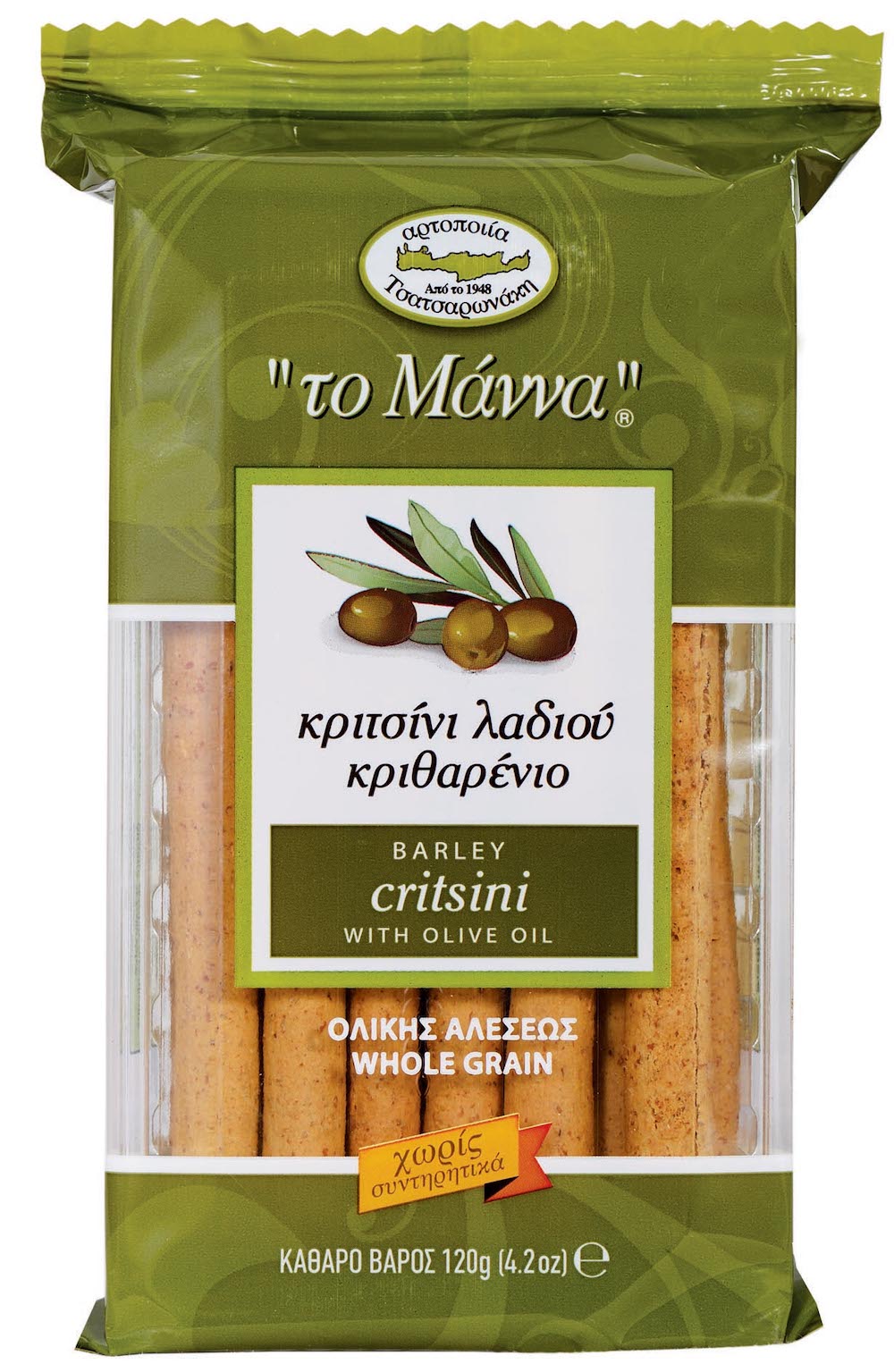 Celozrnné critsini z olivovým olejem z Kréty 120g TO MANNA