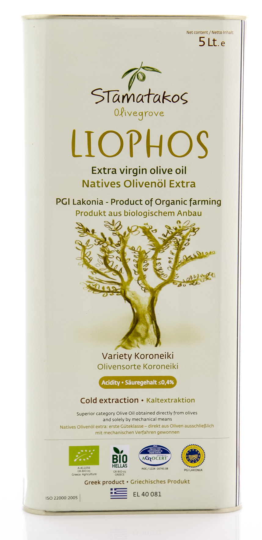 LIOPHOS BIO extra panenský olivový olej 5l STAMATAKOS