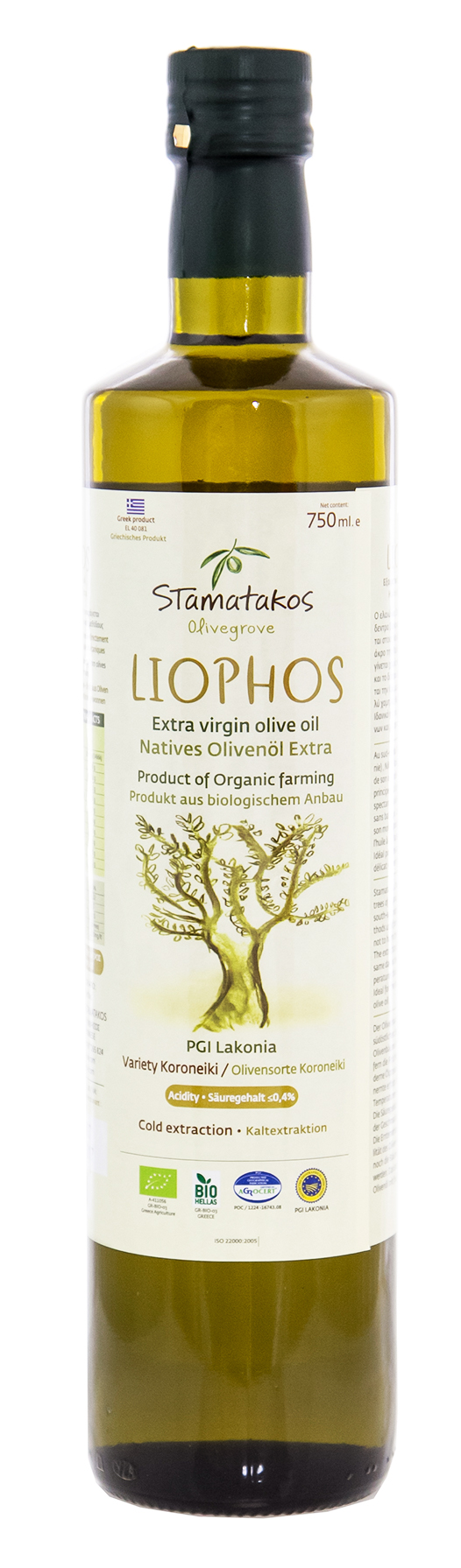 LIOPHOS BIO extra panenský olivový olej 750ml STAMATAKOS