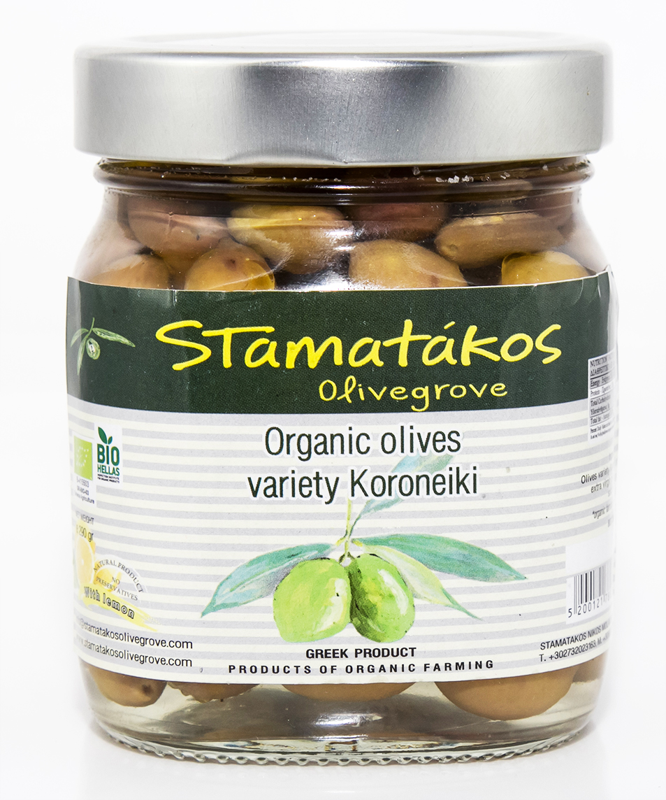 BIO zelené olivy Koutsorelia v extra panenském olivovém oleji s citronem 290g STAMATAKOS