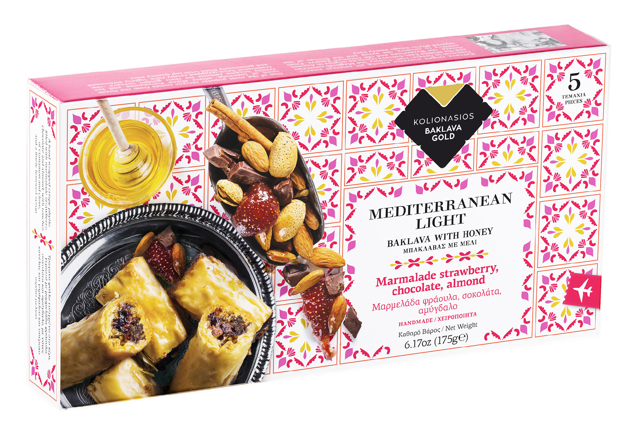 Baklava GOLD s jahodovou marmeládou, čokoládou a mandlemi 175gr KOLIONASIOS