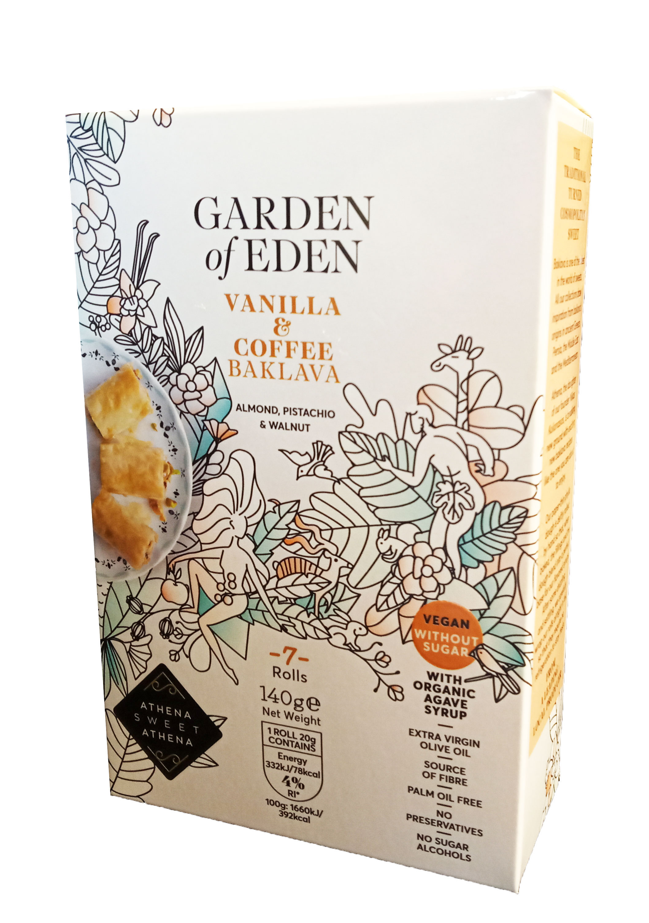 Vegan baklava bez cukru GARDEN of EDEN s vanilkou a kávou s pistáciemi, mandlemi a vlašskými ořechy 140g KOLIONASIOS