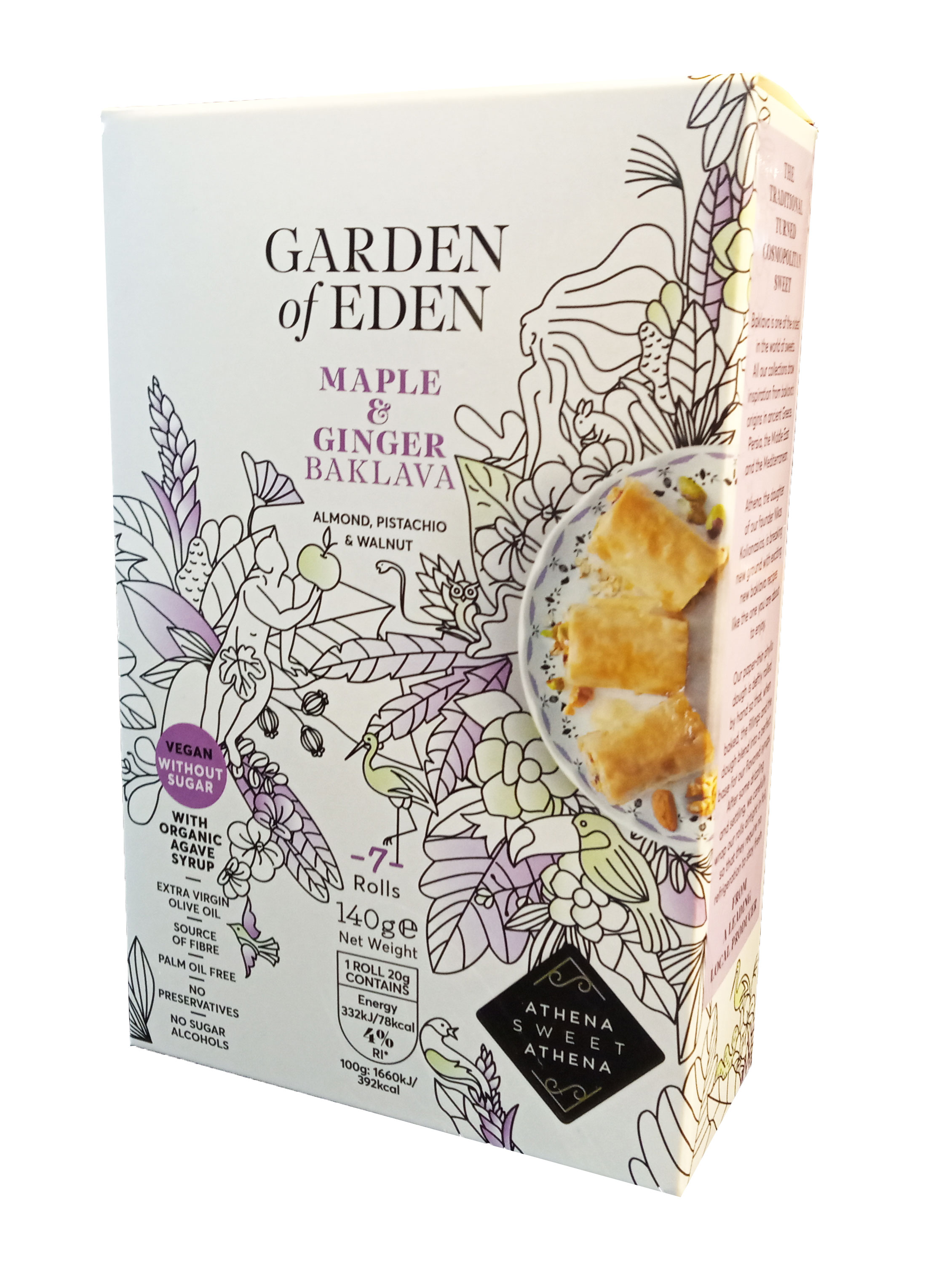 Vegan baklava bez cukru GARDEN of EDEN se zázvorem a javorovým sirupem s pistáciemi, mandlemi a vlašskými ořechy 140g KOLIONASIOS