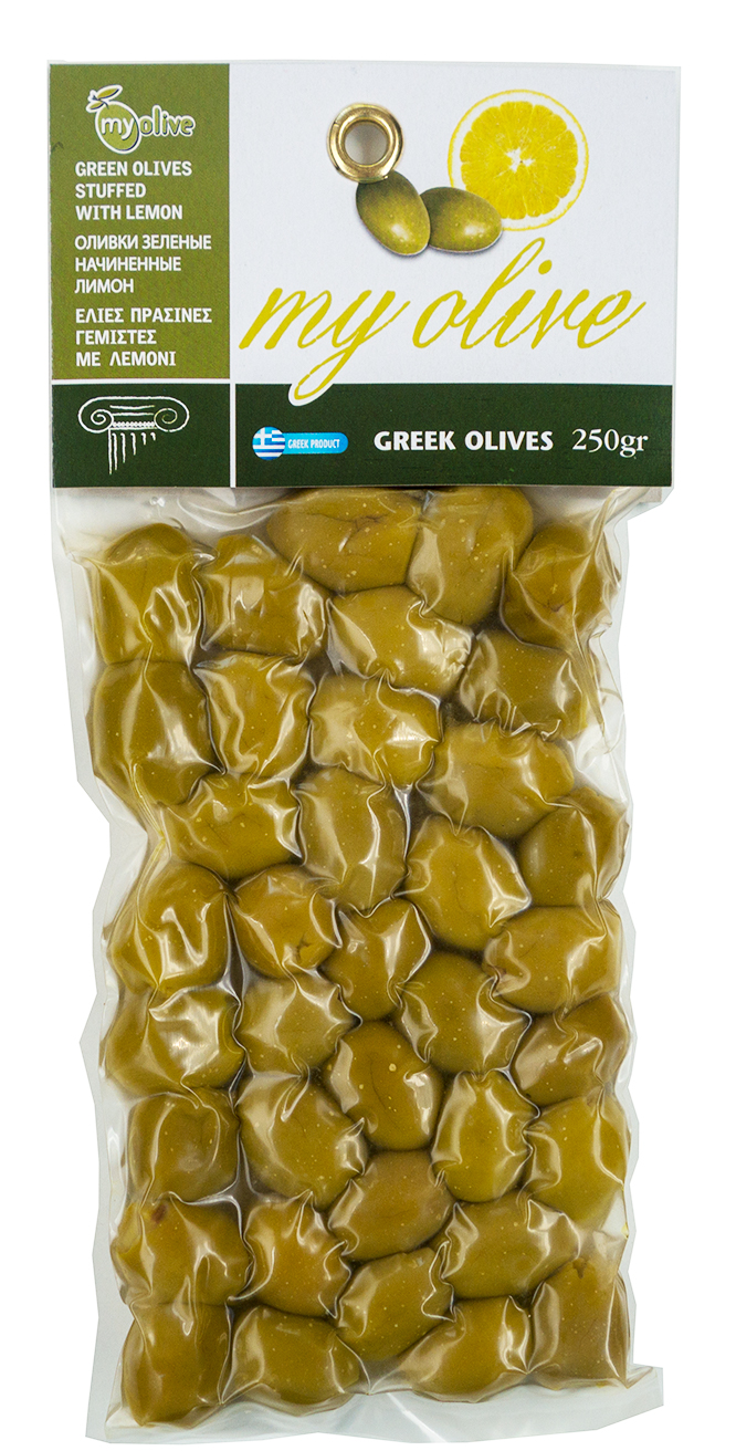 Zelené řecké olivy plněné citrónem 250g MY OLIVE