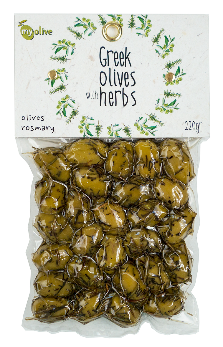 Zelené řecké olivy ochucené rozmarýnem 220g MY OLIVE