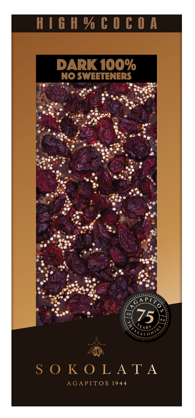 100% hořká čokoláda s brusinkami, quinoa a skořicí 100g SOKOLATA AGAPITOS