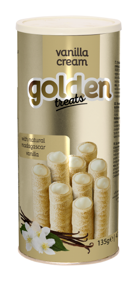 Trubičky plněné krémem s madagaskarskou vanilkou 135g GOLDEN BREAK