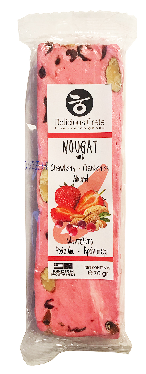 Nougat tyčinka s mandlemi, jahodami a brusinkami 70g PREMIUM CRETE