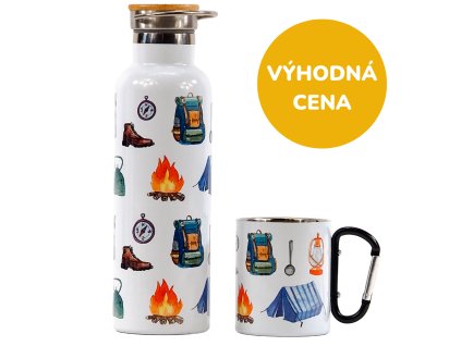 Termoska a termohrnek s horským motivem na čaj a kafe
