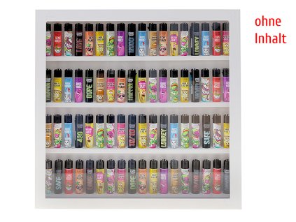 vitrine fuer clipper feuerzeuge weiss holz leer fuer 72 clipper