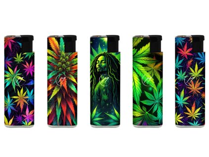 sturmfeuerzeuge neon rasta cannabis metallhuelle und logo 25er display