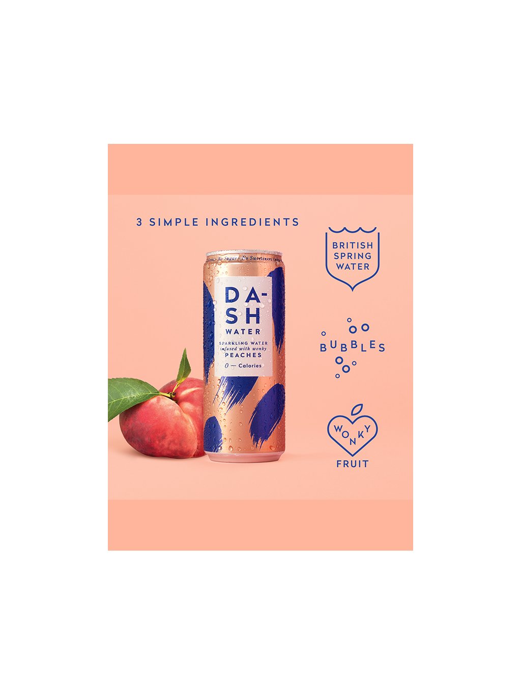 DASH sparkling water - peach 330ml, Can