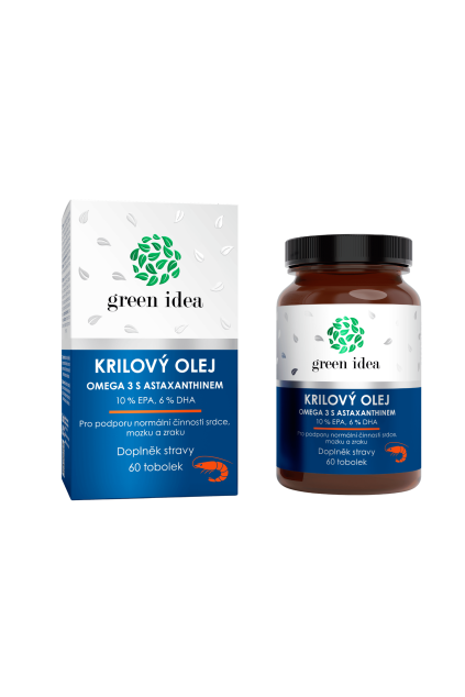 Green idea Krilový olej - tobolky 60 ks  Omega 3 s astaxanthinem 10 % EPA, 6 % DHA