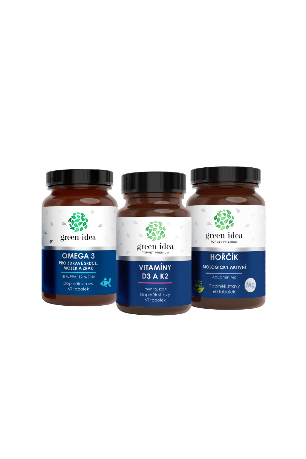 Green idea Hořčík + Omega 3 + Vitamíny D3 K2 výhodný balíček