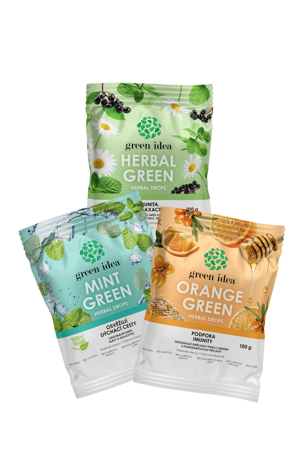 Green idea Bylinné bonbony mix 3 druhů - výhodný balíček