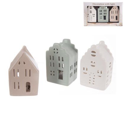 Domeček porcelán LED sada 3 ks