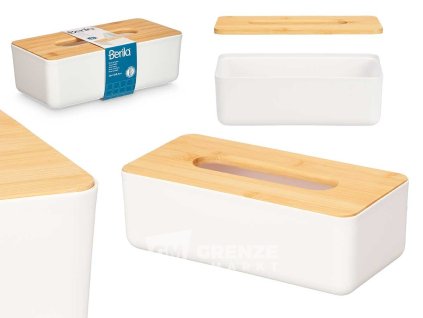 79816 3 bily zasobnik na ubrousky s bambusovym vikem 26 cm