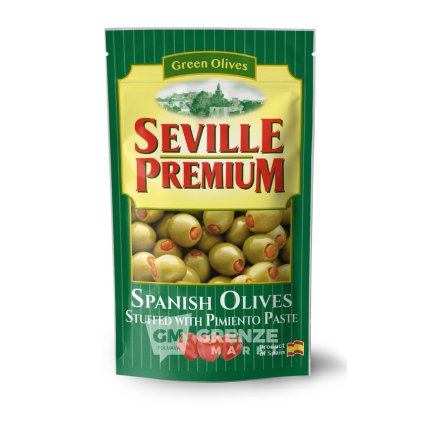 seville premium olivy zelene s paprikou 200 g