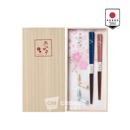 Sada jídelních hůlek s podložkami v dřevěné krabičce z paulovnie 23 cm Made in Japan