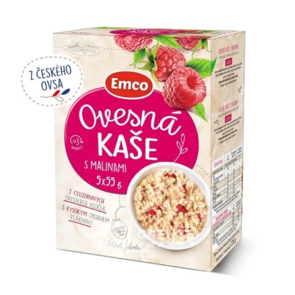 Emco ovesná kaše s malinami 5 × 55 g